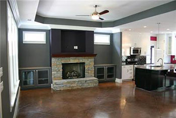 apartment interior with concrete floor